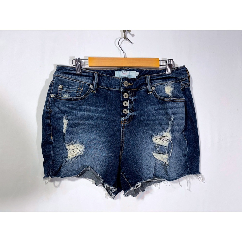 Casual Grunge Rugged Distressed Boho Torrid Denim Shorts Women 14 Dark Wash Blue